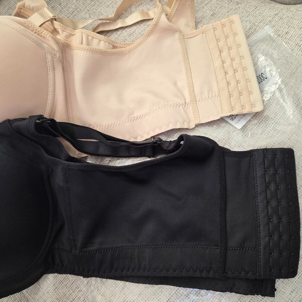 2 PACK-NEW- Women's Full Figure Back Smoothing Bras Wirefree - Black/Beige 44C - Picture 6 of 6